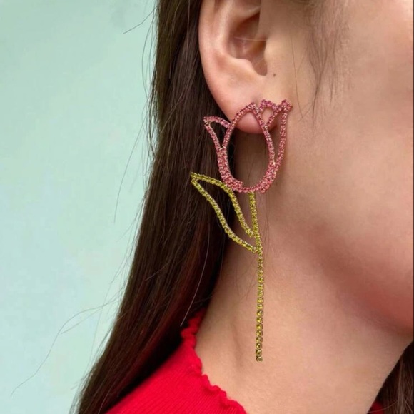 Gemstone Flower Earrings - Picture 4 of 6